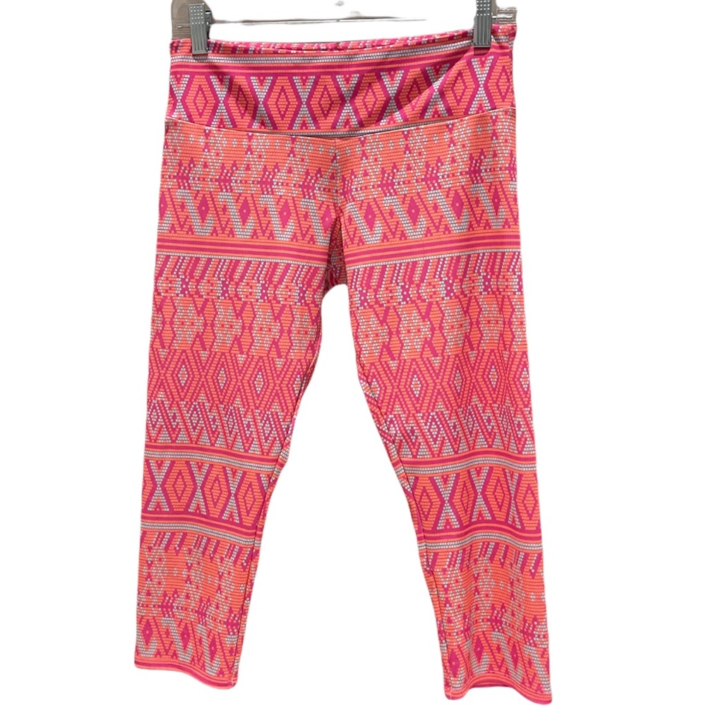 ONZIE ATHLETIC CROPPED LEGGINGS SZ small in Orange Pink Mint green mosaic print